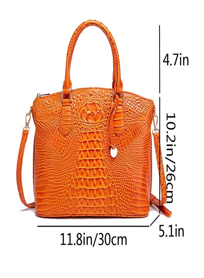 FiveloveTwo Women Crocodile Pattern Tote Purse Satchel PU Leather Retro Top Handle Handbag Shoulder Bags Orange - Image 2