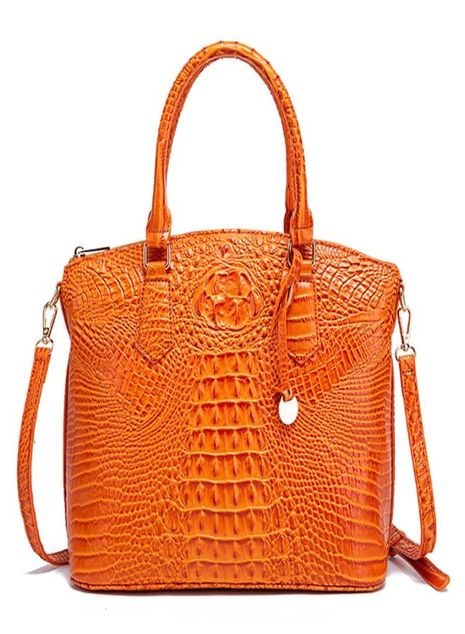FiveloveTwo Women Crocodile Pattern Tote Purse Satchel PU Leather Retro Top Handle Handbag Shoulder Bags Orange - Image 1