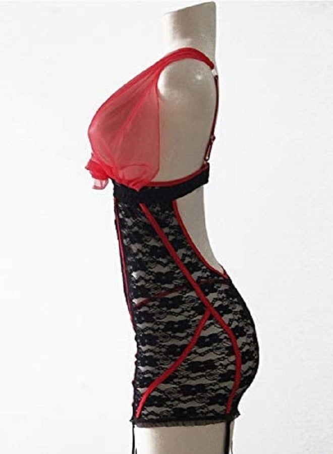 Women Floral Lace See Through Lingerie Night Wear Dress With Thong  - Image 2