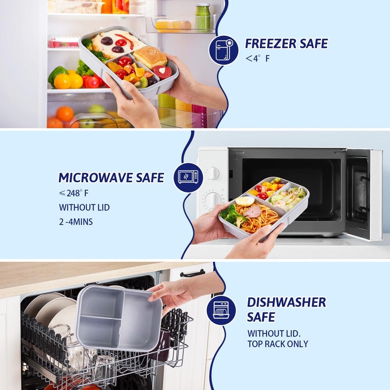 MISS BIG Bento Box for Kids, Leakproof Lunch Box, No BPAs & Chemical Dyes, M/W, D/W & Fridge Safe (1150ml Gray) - Image 5