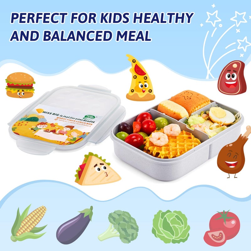 MISS BIG Bento Box for Kids, Leakproof Lunch Box, No BPAs & Chemical Dyes, M/W, D/W & Fridge Safe (1150ml Gray) - Image 2