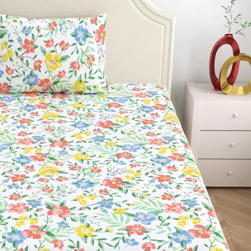 Home Ecstasy 100% Cotton Single Bedsheet with 1 Pillow Cover - (Size 59 x 87 inches, 140 TC, Colour - Multi: Petal Whimsy) - Image 3