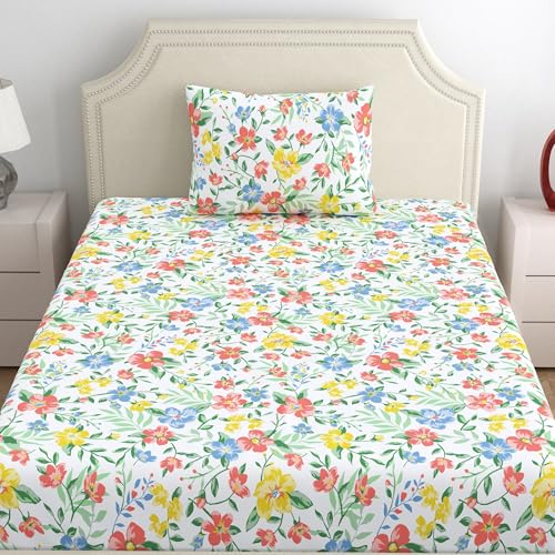 Home Ecstasy 100% Cotton Single Bedsheet with 1 Pillow Cover - (Size 59 x 87 inches, 140 TC, Colour - Multi: Petal Whimsy) - Image 2
