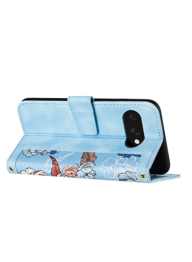 S-TOP Case For Google Pixel 9a Floral Pattern Leather Phone Case with Lanyard - Image 4