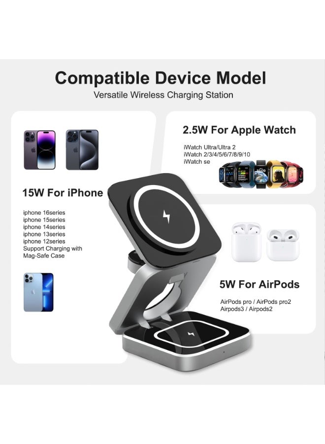 spa luxetique 3 in 1 Charging Wireless Station for Apple, Foldable Travel Fast Wireless Charger Compatible with iPhone 16 15 14 13 12 Pro/Max/Plus, for Apple Watch 10-1/SE/Ultra/Ultra 2, AirPods 4/3/2/Pro - Image 5
