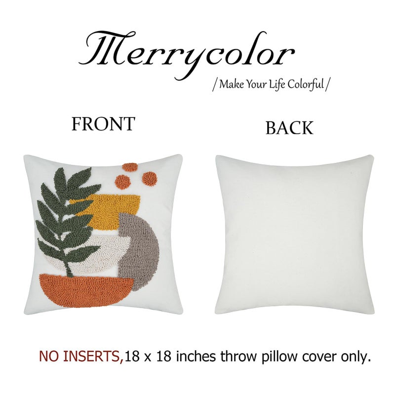 Merrycolor Boho Decorative Throw Pillow Covers Abstract Tufted Mid Century Modern Throw Pillows Green Leaf Sun Aesthetic Textured Pillow Cover Decorative Throw Pillows for Bed Couch Sofa 18x18 - Image 5