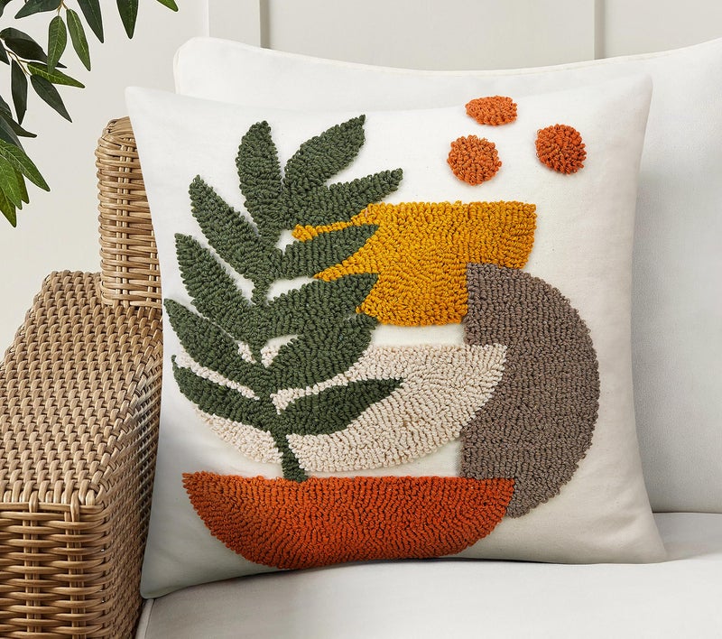 Merrycolor Boho Decorative Throw Pillow Covers Abstract Tufted Mid Century Modern Throw Pillows Green Leaf Sun Aesthetic Textured Pillow Cover Decorative Throw Pillows for Bed Couch Sofa 18x18 - Image 1