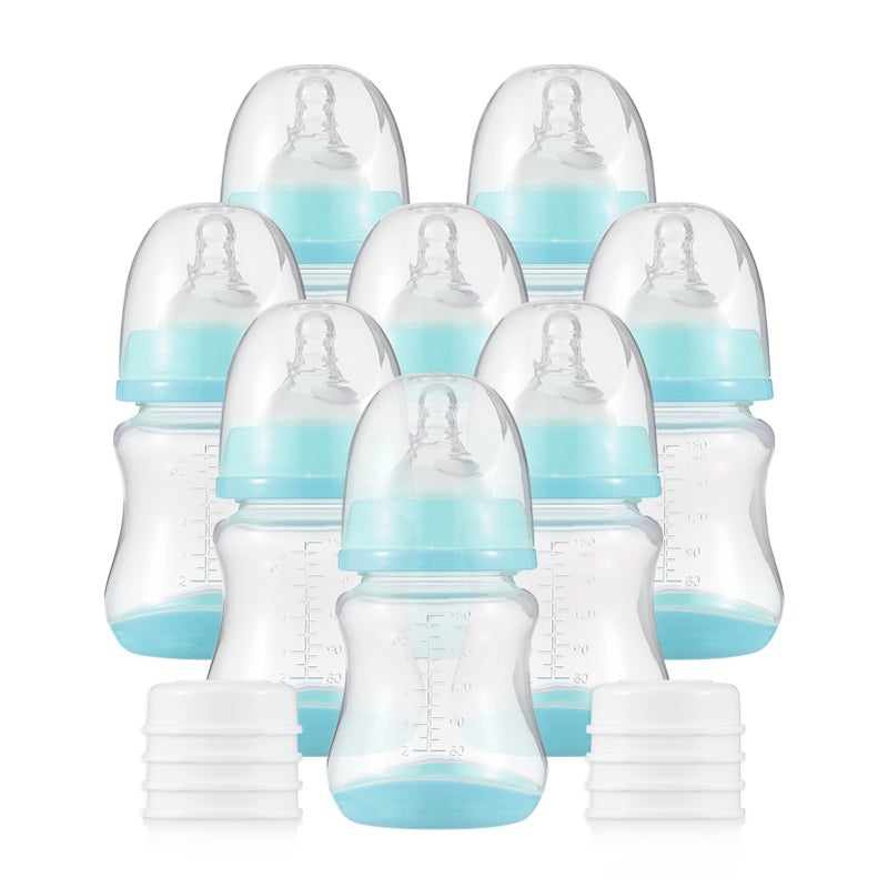 Baby Bottles with Silicone Nipple & Storage Cover Breastfeeding Bottles for Baby Food Grade PP Milk Storage Bottles 180ml Capacity Baby Feeding Bottles Baby Essentials, Green & Pack of 8 - Image 1