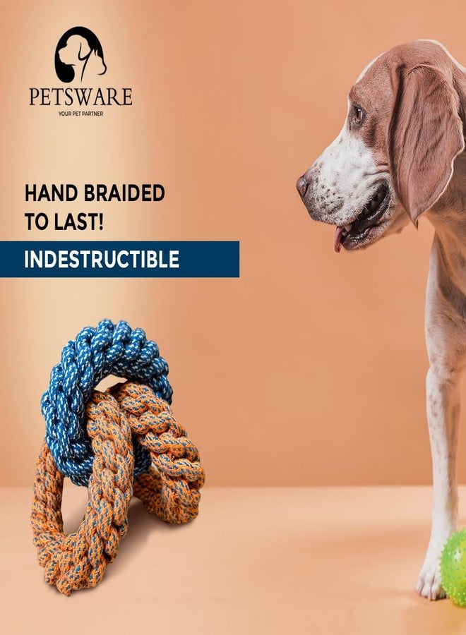 PETSWARE Attractive Dog Toys for Large Dogs & Accessories Toy for Puppies, Pets, Puppy, Medium & Adults, chew Rope Small pups for Playing & Chewing for Labrador Combo(3 Rings) (Orange/Pastel Blue) - Image 5