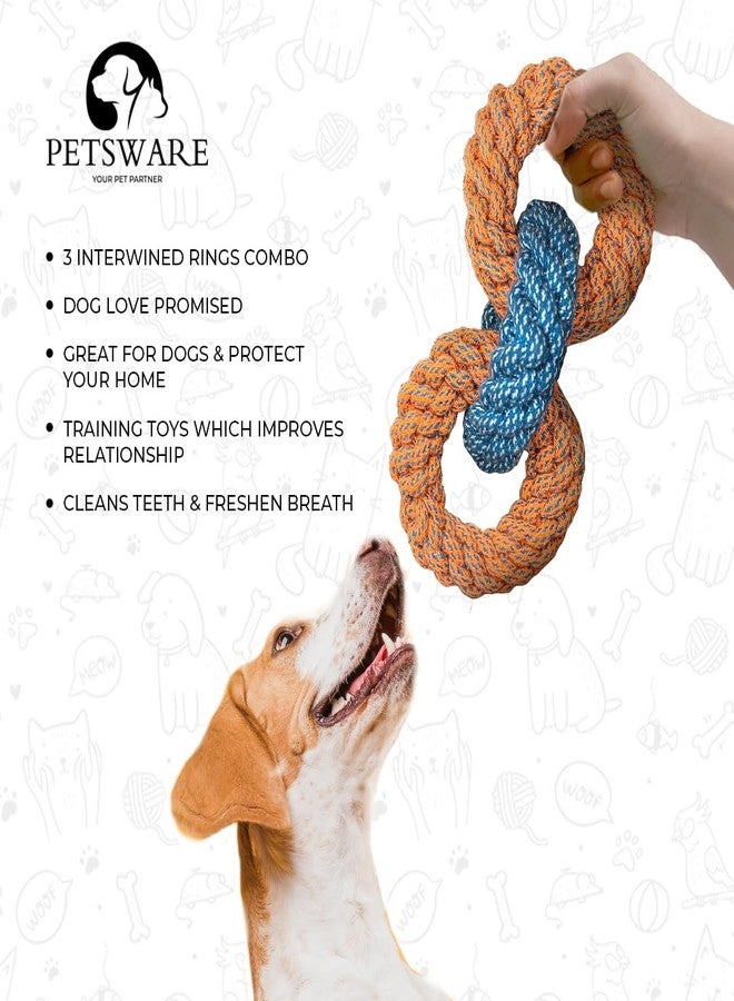 PETSWARE Attractive Dog Toys for Large Dogs & Accessories Toy for Puppies, Pets, Puppy, Medium & Adults, chew Rope Small pups for Playing & Chewing for Labrador Combo(3 Rings) (Orange/Pastel Blue) - Image 3