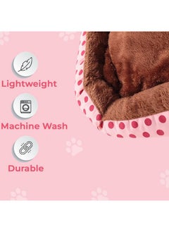Kuber Industries Dog & Cat Bed|Soft Plush Top Pet Bed|Medium Washable Dog Bed|Circular Cat Bed With Rise-Edge Pillow|Qy039Pc-L|Pink & Coffee  - Image 3