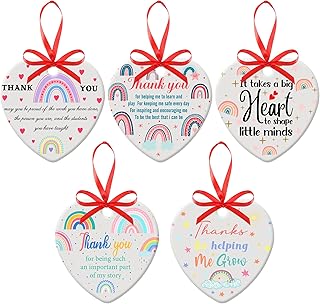 Eaasty 5 Pcs Thank You Teacher Gifts for Women Mentor Ceramic Heart Teacher Appreciation Gifts Hanging Preschool - Image 1