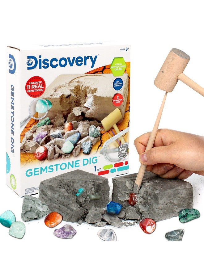 Discovery Kids Gemstone Dig Stem Science Kit by Horizon Group Usa, Excavate, Dig & Reveal 11 Real Gemstones, Includes Goggles, Excavation Tools, Streak Plate, Magnifying Glass & More - Image 1
