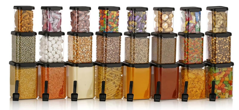 KWER Plastic 1400Ml Airtight Containers Set For Kitchen Storage&Containers Box For Pantry Organization&Container For Kitchen Storage,Set Of 18 - (350Ml+650Ml+950Ml) 6 Pcs Each With Spoon,Clear - Image 4