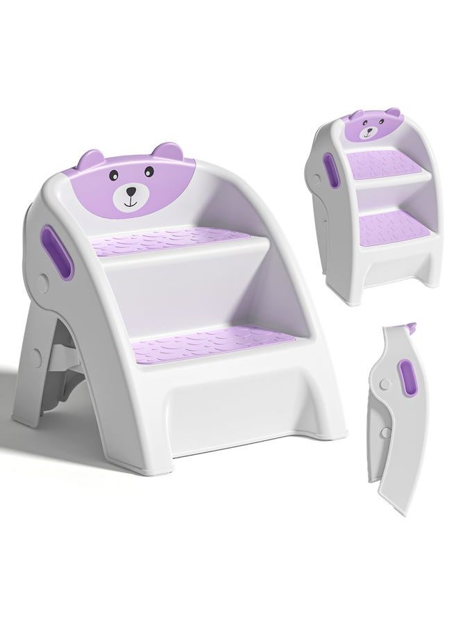 TPN Toddler Step Stool for Bathroom Sink and Potty Training Durable Anti-Slip,Anti-Tip A-Frame,10-Second Assembly, 2-Step Potty Stool with Wide Steps (Purple) - Image 1