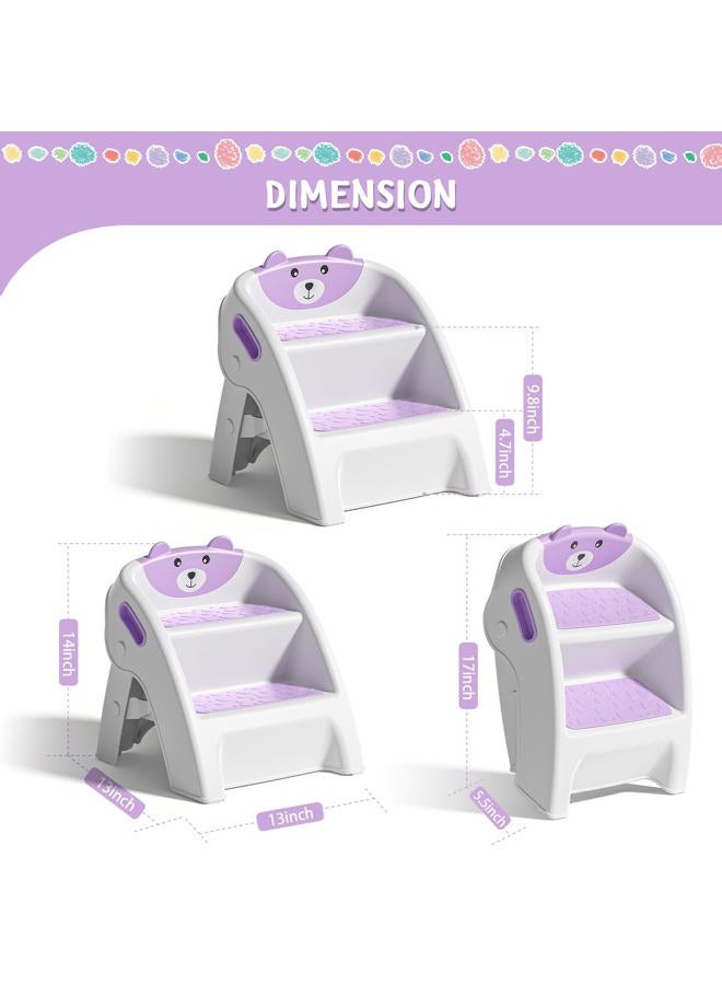 TPN Toddler Step Stool for Bathroom Sink and Potty Training Durable Anti-Slip,Anti-Tip A-Frame,10-Second Assembly, 2-Step Potty Stool with Wide Steps (Purple) - Image 5