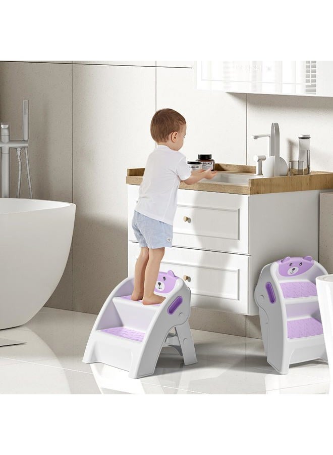 TPN Toddler Step Stool for Bathroom Sink and Potty Training Durable Anti-Slip,Anti-Tip A-Frame,10-Second Assembly, 2-Step Potty Stool with Wide Steps (Purple) - Image 4