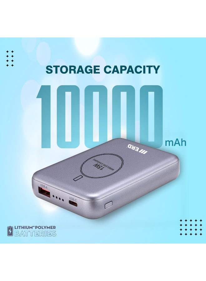 ERD بنك طاقة ERD PBE-607 فاخر وأنيق ولامع بسعة 10000 مللي أمبير، يدعم الشحن السريع، متعدد الاستخدامات، بقوة 15 واط، مزود بمنفذ USB-A ومنفذ USB-C، متوافق مع الشحن اللاسلكي العالمي، مزود بمؤشر شحن، مناسب للهواتف المحمولة وأجهزة الكمبيوتر المحمولة وسماعات الأذن والملحقات الإلكترونية. - Image 4