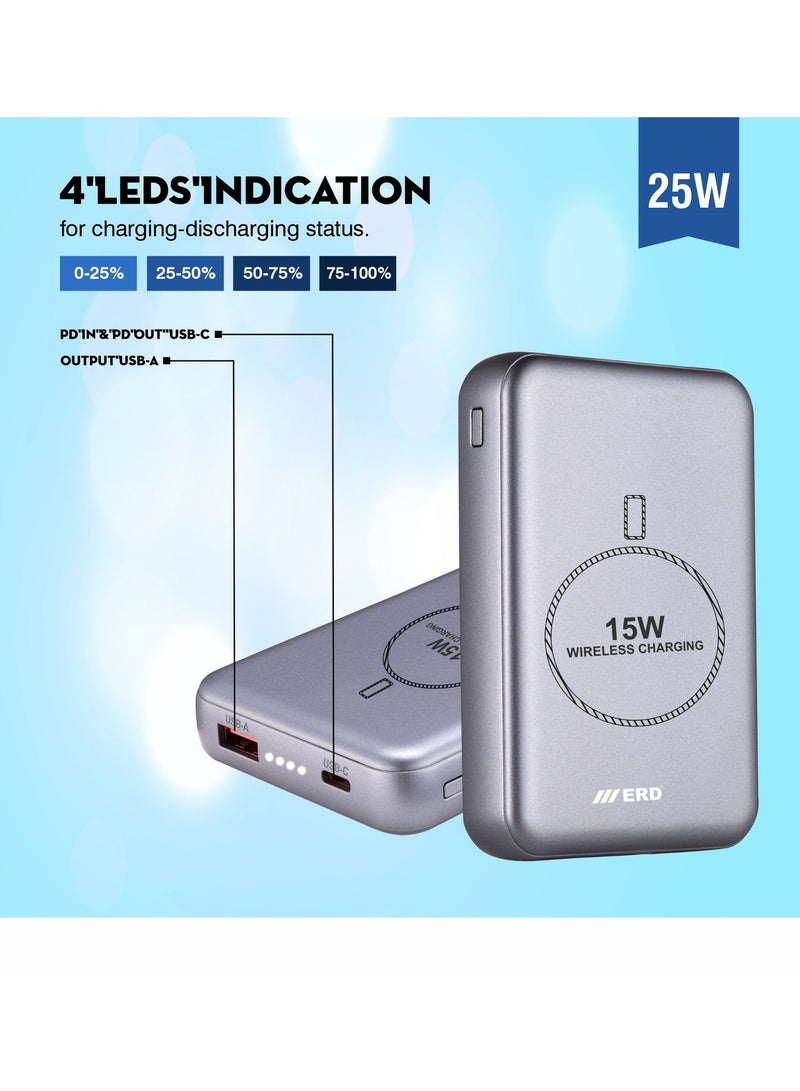 ERD بنك طاقة ERD PBE-607 فاخر وأنيق ولامع بسعة 10000 مللي أمبير، يدعم الشحن السريع، متعدد الاستخدامات، بقوة 15 واط، مزود بمنفذ USB-A ومنفذ USB-C، متوافق مع الشحن اللاسلكي العالمي، مزود بمؤشر شحن، مناسب للهواتف المحمولة وأجهزة الكمبيوتر المحمولة وسماعات الأذن والملحقات الإلكترونية. - Image 3
