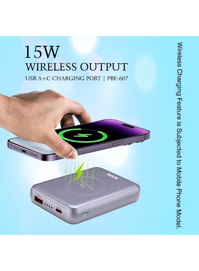 ERD بنك طاقة ERD PBE-607 فاخر وأنيق ولامع بسعة 10000 مللي أمبير، يدعم الشحن السريع، متعدد الاستخدامات، بقوة 15 واط، مزود بمنفذ USB-A ومنفذ USB-C، متوافق مع الشحن اللاسلكي العالمي، مزود بمؤشر شحن، مناسب للهواتف المحمولة وأجهزة الكمبيوتر المحمولة وسماعات الأذن والملحقات الإلكترونية. - Image 1