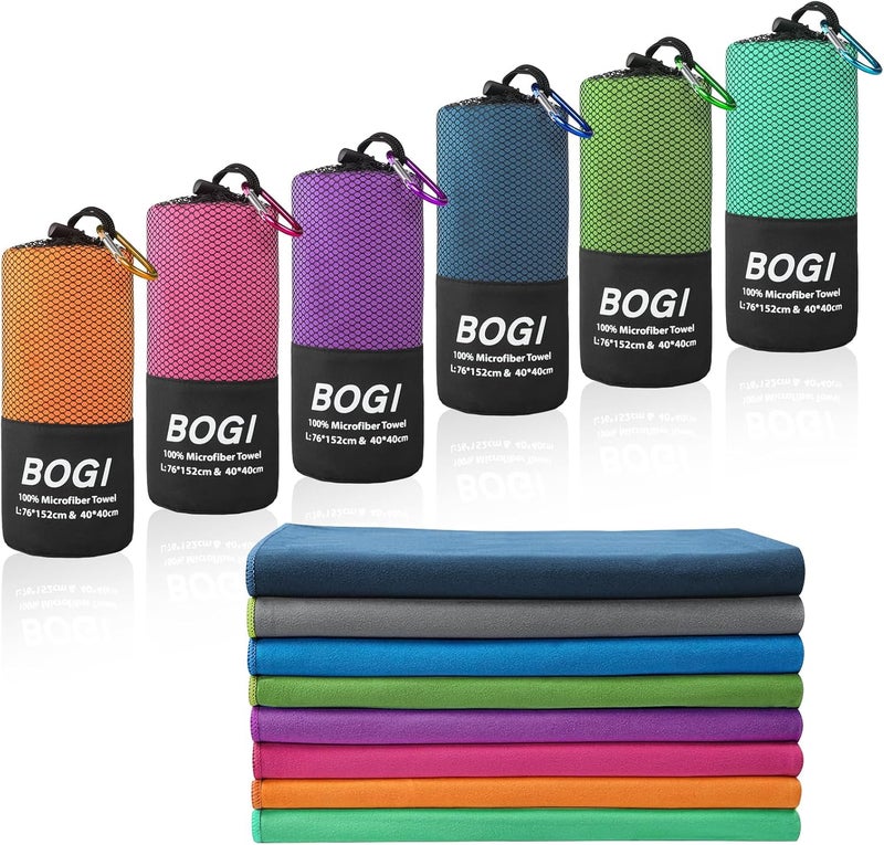 BOGI منشفة سفر رياضية من الألياف الدقيقة BOGI - منشفة سريعة الجفاف، منشفة تخييم خفيفة وناعمة من الألياف الدقيقة، منشفة سفر مدمجة وماصة للتخييم والجيم والشاطئ واليوجا والسباحة والتنزه (S:16''x32''، قطعتان - وردي ساخن) - Image 1