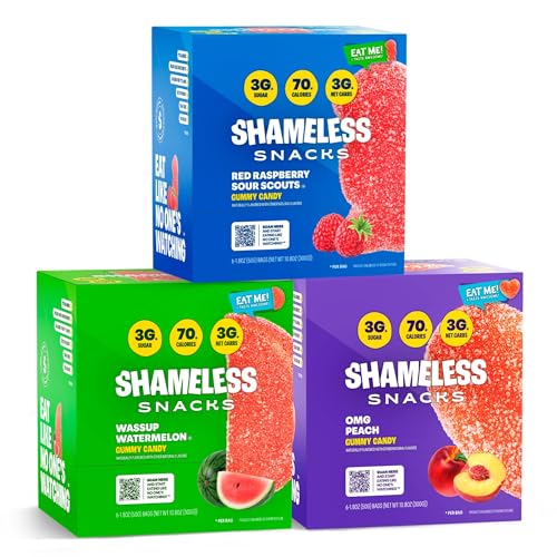 Shameless Snacks Fan Favorites Bundle  Sour Candy  Fruit Snacks Watermelon Candy  Gummy Candy Variety Pack Raspberry Peach Keto Snacks 3g Sugar Gluten Free Vegan - Image 1