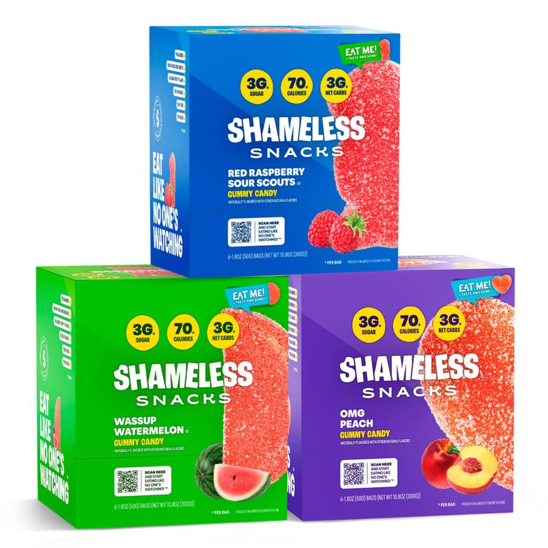 Shameless Snacks Fan Favorites Bundle  Sour Candy  Fruit Snacks Watermelon Candy  Gummy Candy Variety Pack Raspberry Peach Keto Snacks 3g Sugar Gluten Free Vegan - Image 3