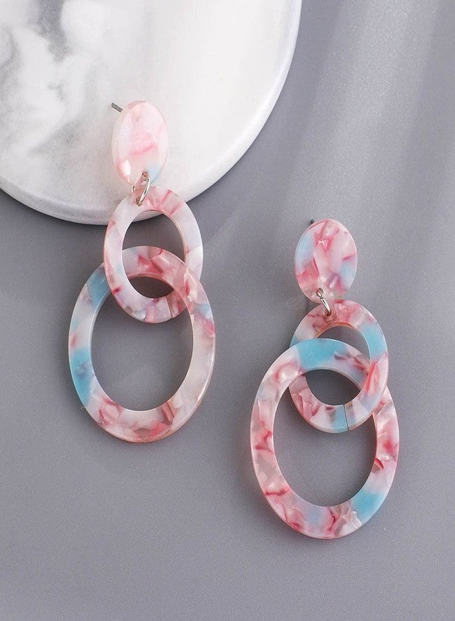 Dtja Acrylic Trible Round Circle Dangle Earrings for Women Resin Geomentric Tassel Drop Dangling Stud Hypoallergenic Lightweight Retro Y2K Party 70s 80s 90s Jewelry Gifts for Sister Bridesmaid (Pink & Blue) - Image 5