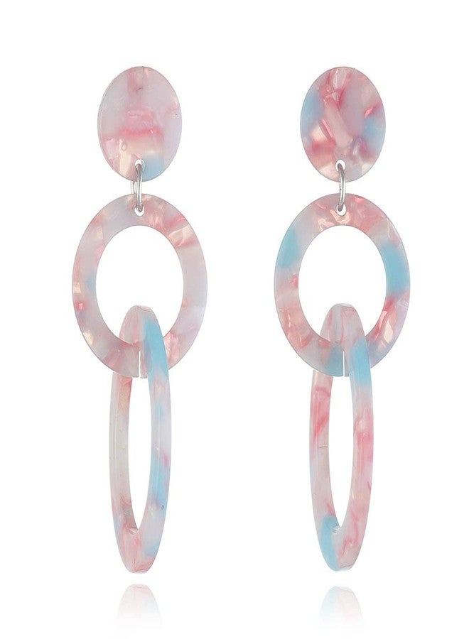 Dtja Acrylic Trible Round Circle Dangle Earrings for Women Resin Geomentric Tassel Drop Dangling Stud Hypoallergenic Lightweight Retro Y2K Party 70s 80s 90s Jewelry Gifts for Sister Bridesmaid (Pink & Blue) - Image 1