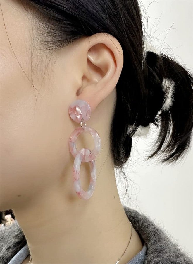 Dtja Acrylic Trible Round Circle Dangle Earrings for Women Resin Geomentric Tassel Drop Dangling Stud Hypoallergenic Lightweight Retro Y2K Party 70s 80s 90s Jewelry Gifts for Sister Bridesmaid (Pink & Blue) - Image 3