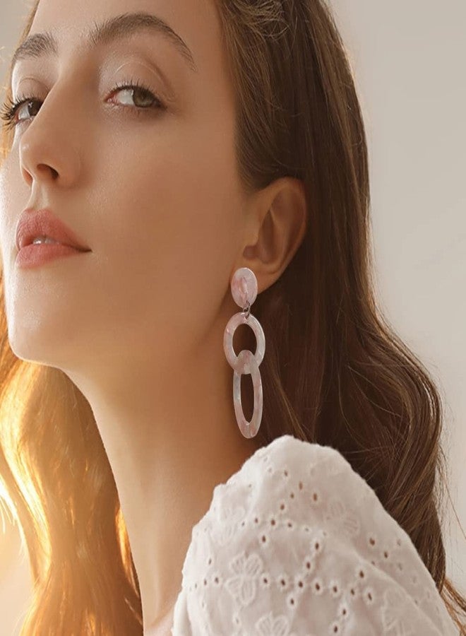 Dtja Acrylic Trible Round Circle Dangle Earrings for Women Resin Geomentric Tassel Drop Dangling Stud Hypoallergenic Lightweight Retro Y2K Party 70s 80s 90s Jewelry Gifts for Sister Bridesmaid (Pink & Blue) - Image 2