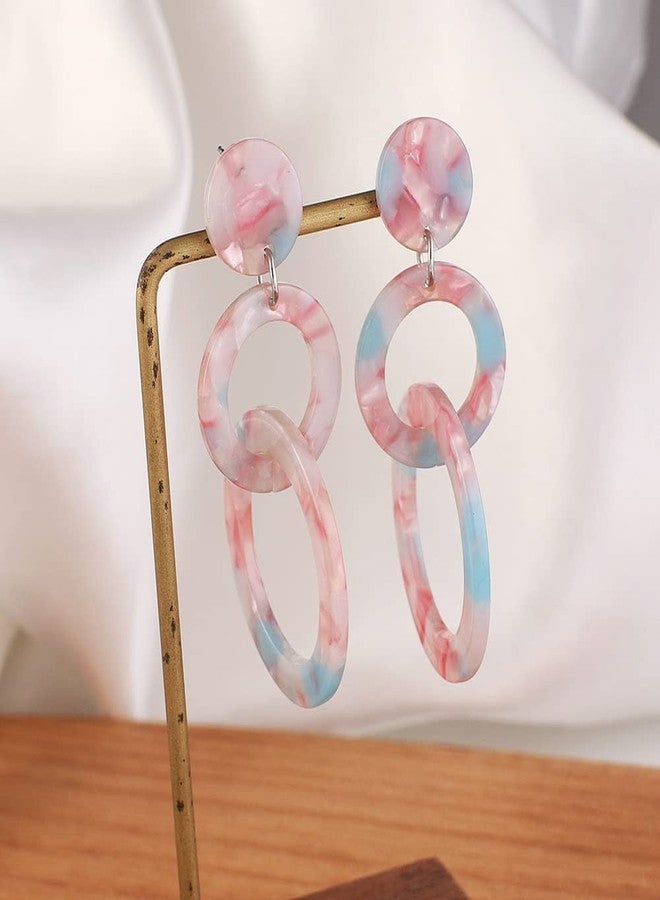 Dtja Acrylic Trible Round Circle Dangle Earrings for Women Resin Geomentric Tassel Drop Dangling Stud Hypoallergenic Lightweight Retro Y2K Party 70s 80s 90s Jewelry Gifts for Sister Bridesmaid (Pink & Blue) - Image 4