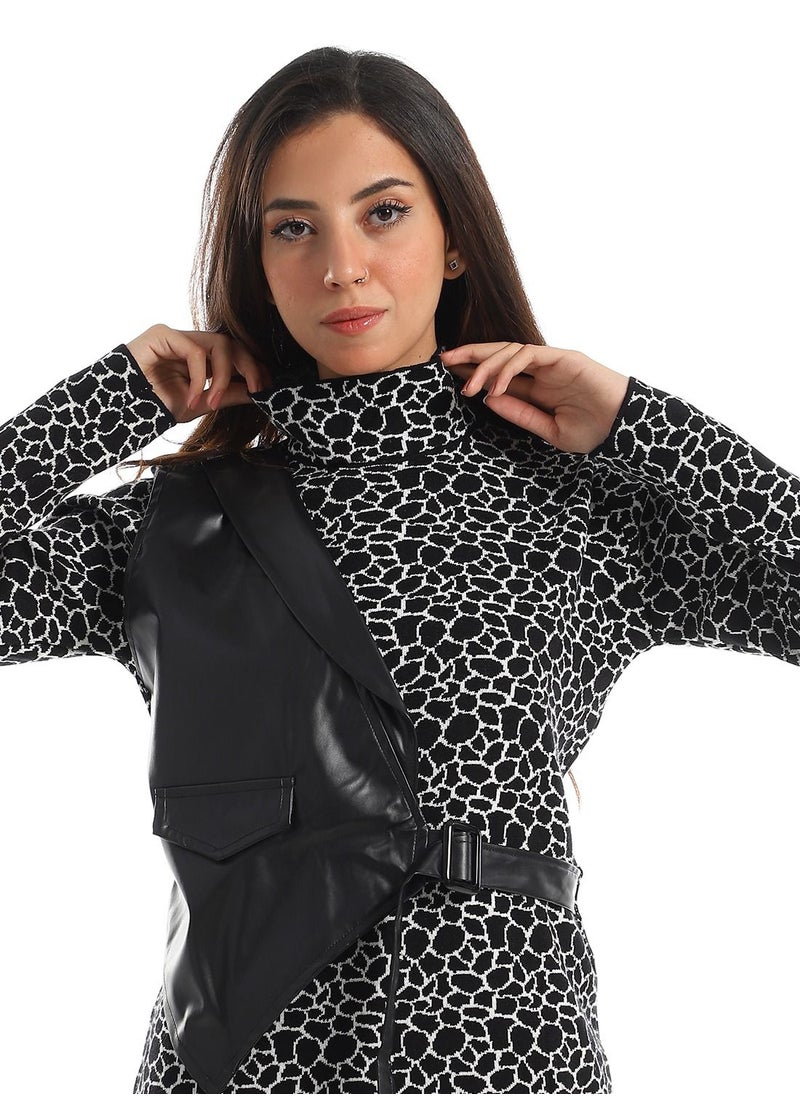 Caesar - WomenCasual Wool Short Dress With Leather Design - Image 1