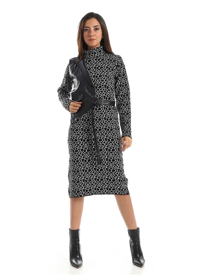 Caesar - WomenCasual Wool Short Dress With Leather Design - Image 1