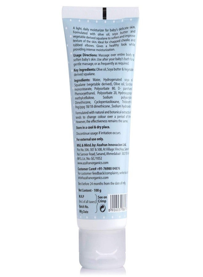 Azafran Organics Baby Skin Moisturizer for Soft Skin, Clinically Tested, Gentle Nourishing Cream With Soya Butter, Olive Oil, Vegetable Squalane, Certified Organic Ingredients, 100g - Image 2