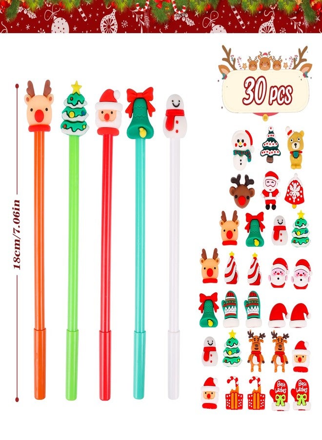 VEYLIN 30 Pcs Christmas Pens Bulk Gel Ink, Christmas Pens for Kids Cute Cartoon Xmas Tree Claus, Snowmans Reindeers Pen for Office School Holiday Party - Image 3