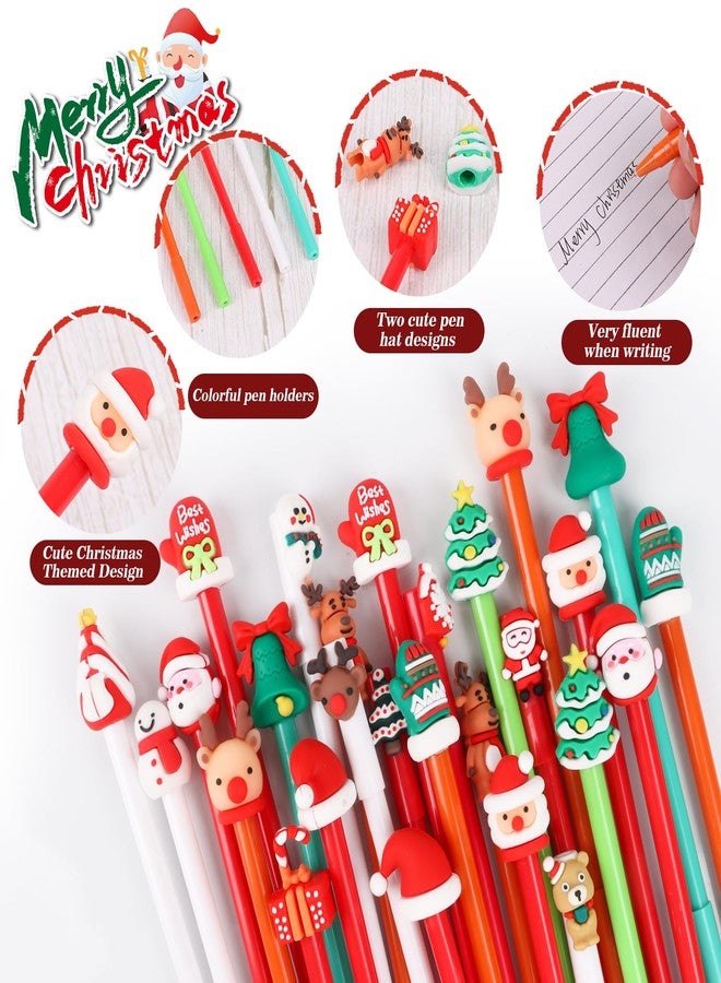 VEYLIN 30 Pcs Christmas Pens Bulk Gel Ink, Christmas Pens for Kids Cute Cartoon Xmas Tree Claus, Snowmans Reindeers Pen for Office School Holiday Party - Image 2