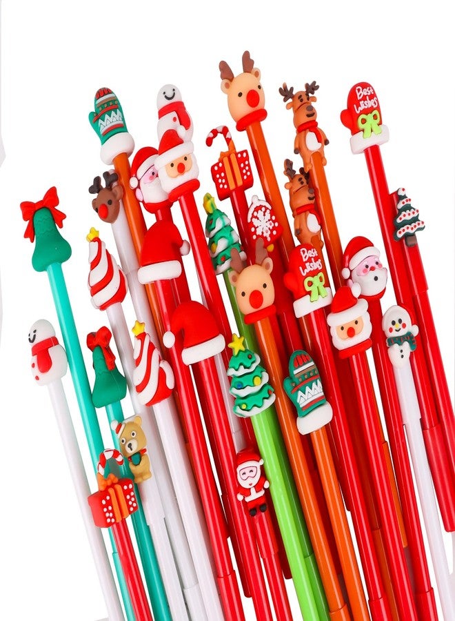 VEYLIN 30 Pcs Christmas Pens Bulk Gel Ink, Christmas Pens for Kids Cute Cartoon Xmas Tree Claus, Snowmans Reindeers Pen for Office School Holiday Party - Image 1