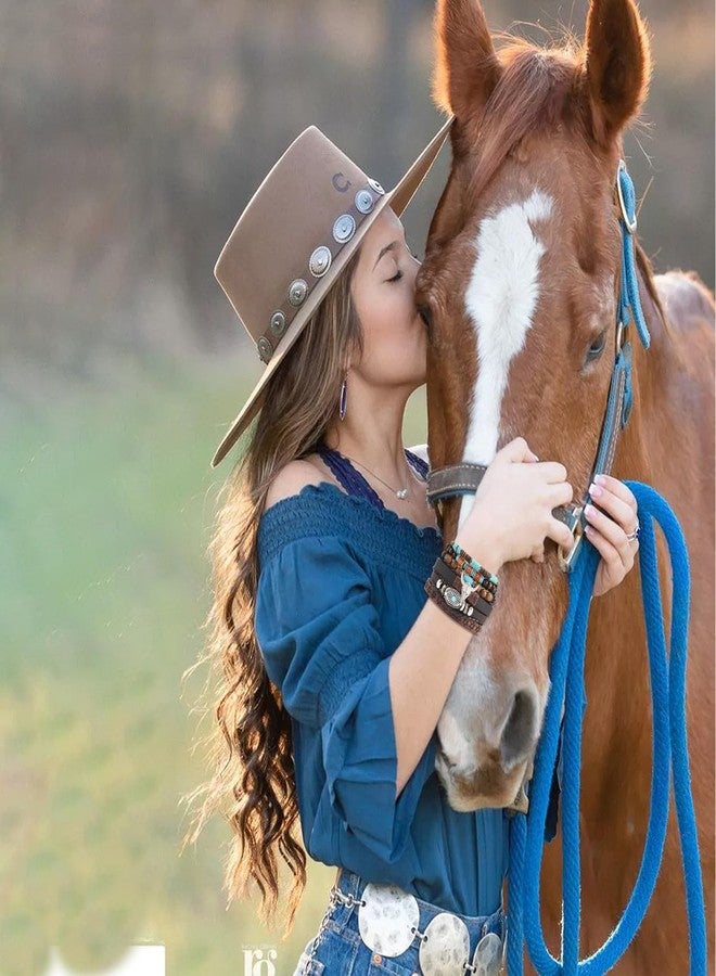 QCWN Western Turquoise Bracelet for Women Adjustable Boho Handmade Leather Bracelet Cow Head Charm Charm Stretch Bracelet Country Jewelry for Women Cowboy Chic Oufits - Image 5