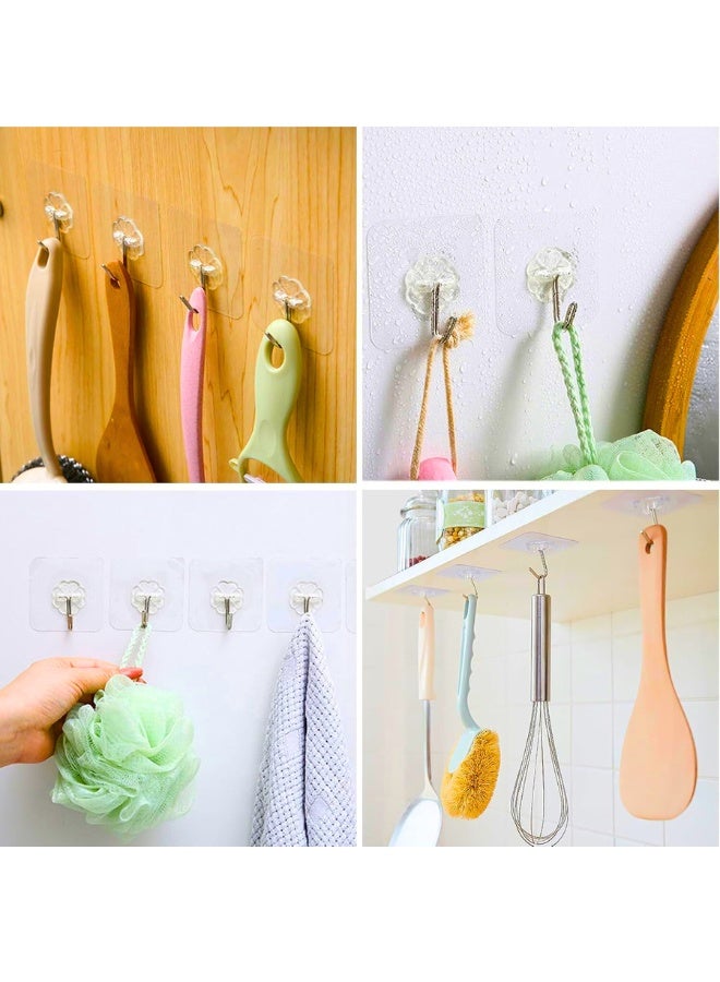 20 Pack Adhesive Wall Hooks – Heavy Duty Sticky Hooks for Hanging up to 20kg, No-Drill Self-Adhesive Hangers for Bathroom, Kitchen, Door & Home Organization – Transparent, Waterproof Wall Holders - Image 3