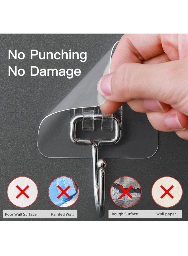 20 Pack Adhesive Wall Hooks – Heavy Duty Sticky Hooks for Hanging up to 20kg, No-Drill Self-Adhesive Hangers for Bathroom, Kitchen, Door & Home Organization – Transparent, Waterproof Wall Holders - Image 4