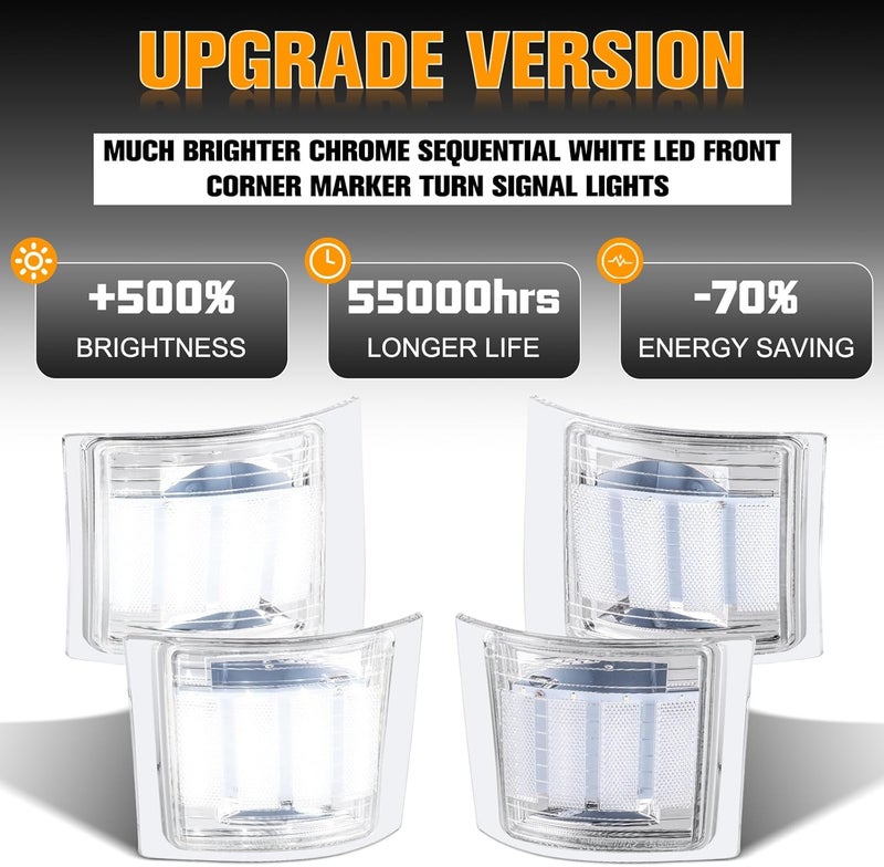 Gempro Sequential White LED Corner Side Marker Turn Signal Lights for Chevy C/K 1500 2500 3500 1994-1998 C10 Pickup Truck - Image 2