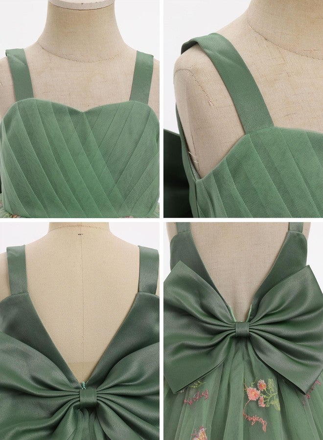 ODASDO Toddler Dress Baby Kids Spaghetti Strap Back Bowknot Floral Embroidery Fairy Tulle Tutu Princess Dresses for Wedding Flower Girl Birthday Party Pageant Evening Formal Occasion Sage Green 3-4T - Image 2