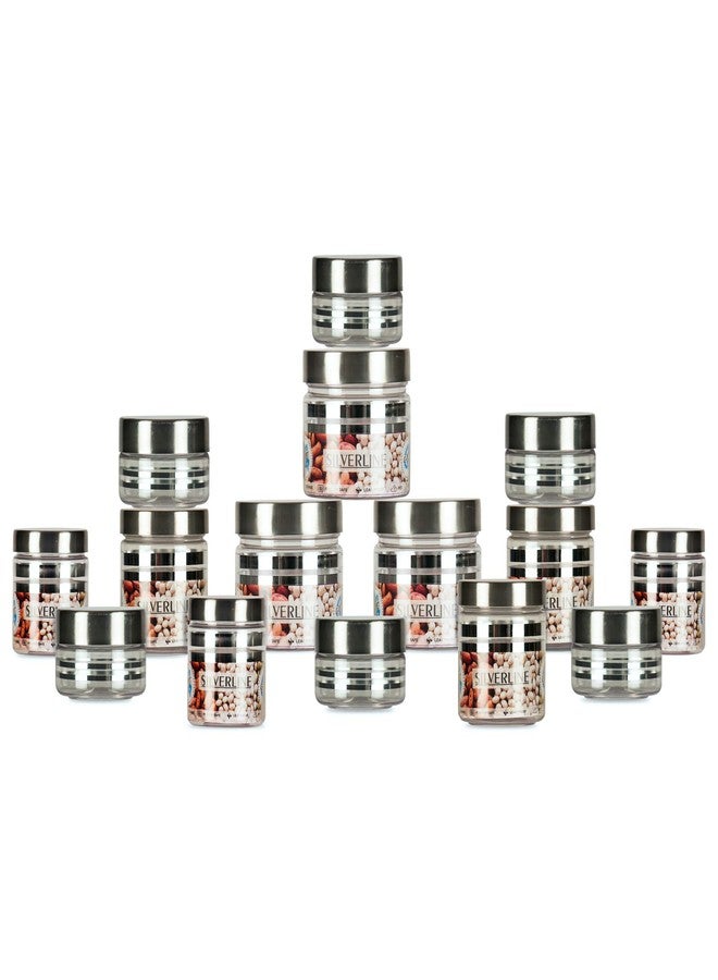G-PET Silver Line Containers 300ml,200ml,100ml,50ml Plastic Grocery Container (Pack of 15, Silver) Plastic Grocery Container | Home Kitchen Container | Plastic Jar Set, Transparent, Standard - Image 1