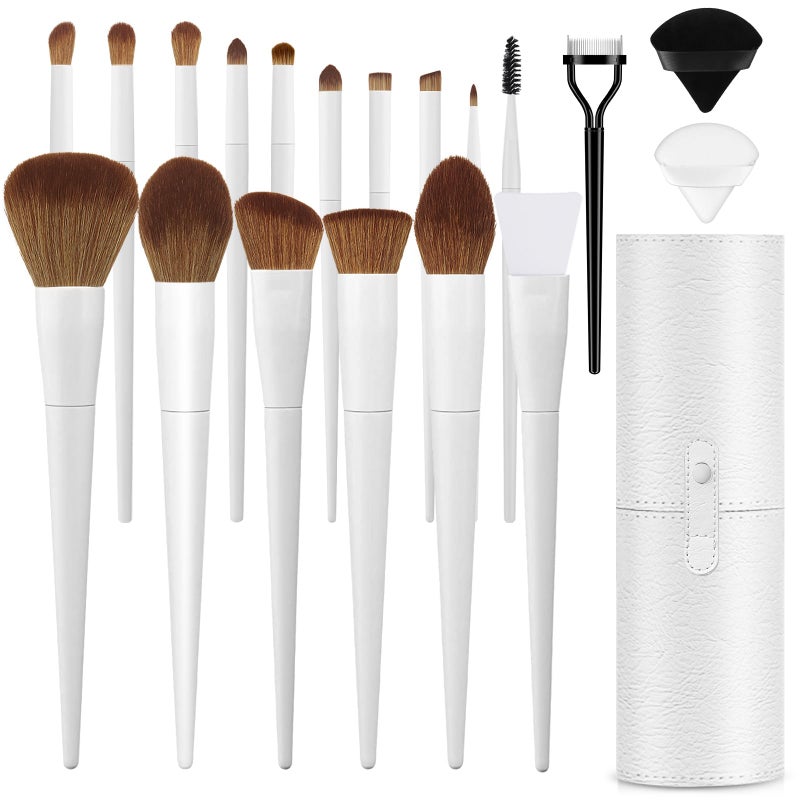 LUXBRU Makeup Brushes With Case 20PCs Professional Makeup Brush Set, Foundation Powder Eyeshadow Brush Set Eyebrow Concealer Contour Travel Brushes Kit with Holder & 2 Powder Puff-White - Image 1