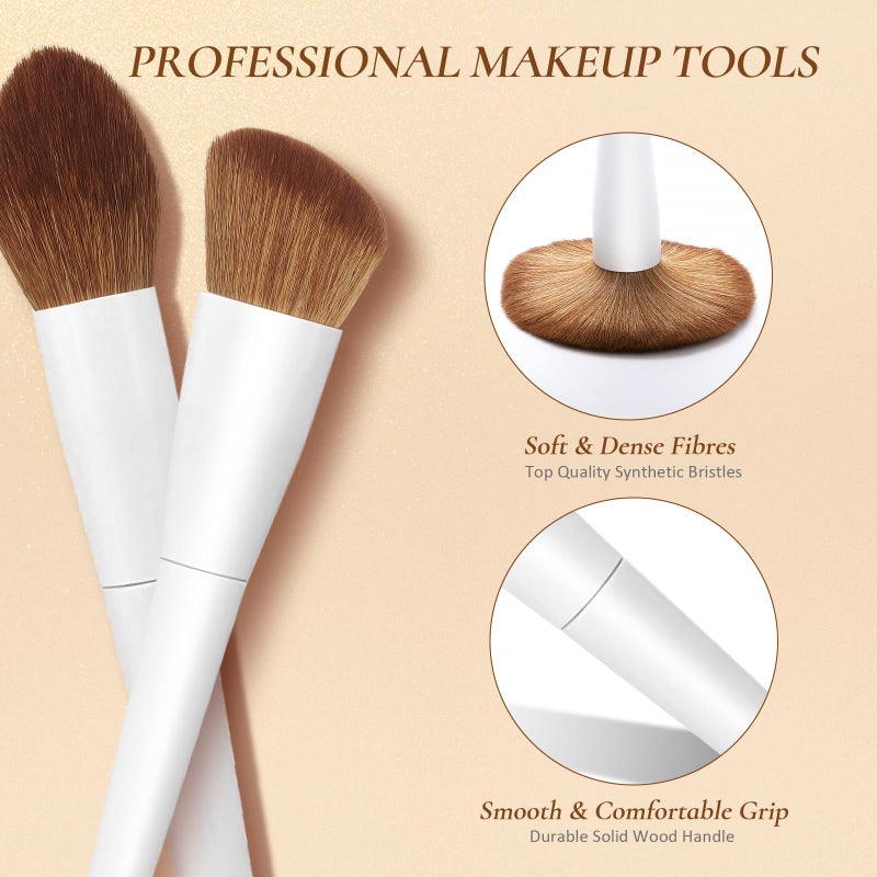 LUXBRU Makeup Brushes With Case 20PCs Professional Makeup Brush Set, Foundation Powder Eyeshadow Brush Set Eyebrow Concealer Contour Travel Brushes Kit with Holder & 2 Powder Puff-White - Image 5