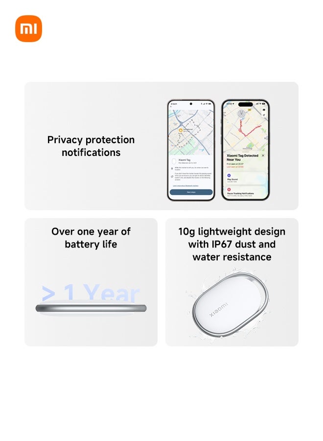 شاومي علامة ذكية، متوافقة مع Apple Find MY و Google Android Find Hub، متعقب الموقع العالمي، نحيف جداً، مثل علامة الأمتعة Airtag، محدد العناصر للمفاتيح، المحافظ، الحقائب، سماعات الأذن - Image 3