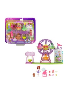 Polly Pocket Doll & Playset, Food-Themed Toy Includes 3-inch Doll, 1 Puppy, 10 Accessories & Spinning Ferris Wheel, Tropical Treats Carnival  - Image 1
