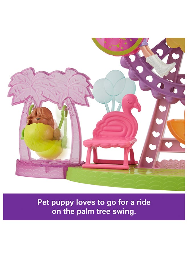 Polly Pocket Doll & Playset, Food-Themed Toy Includes 3-inch Doll, 1 Puppy, 10 Accessories & Spinning Ferris Wheel, Tropical Treats Carnival  - Image 5