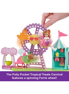 Polly Pocket Doll & Playset, Food-Themed Toy Includes 3-inch Doll, 1 Puppy, 10 Accessories & Spinning Ferris Wheel, Tropical Treats Carnival  - Image 4
